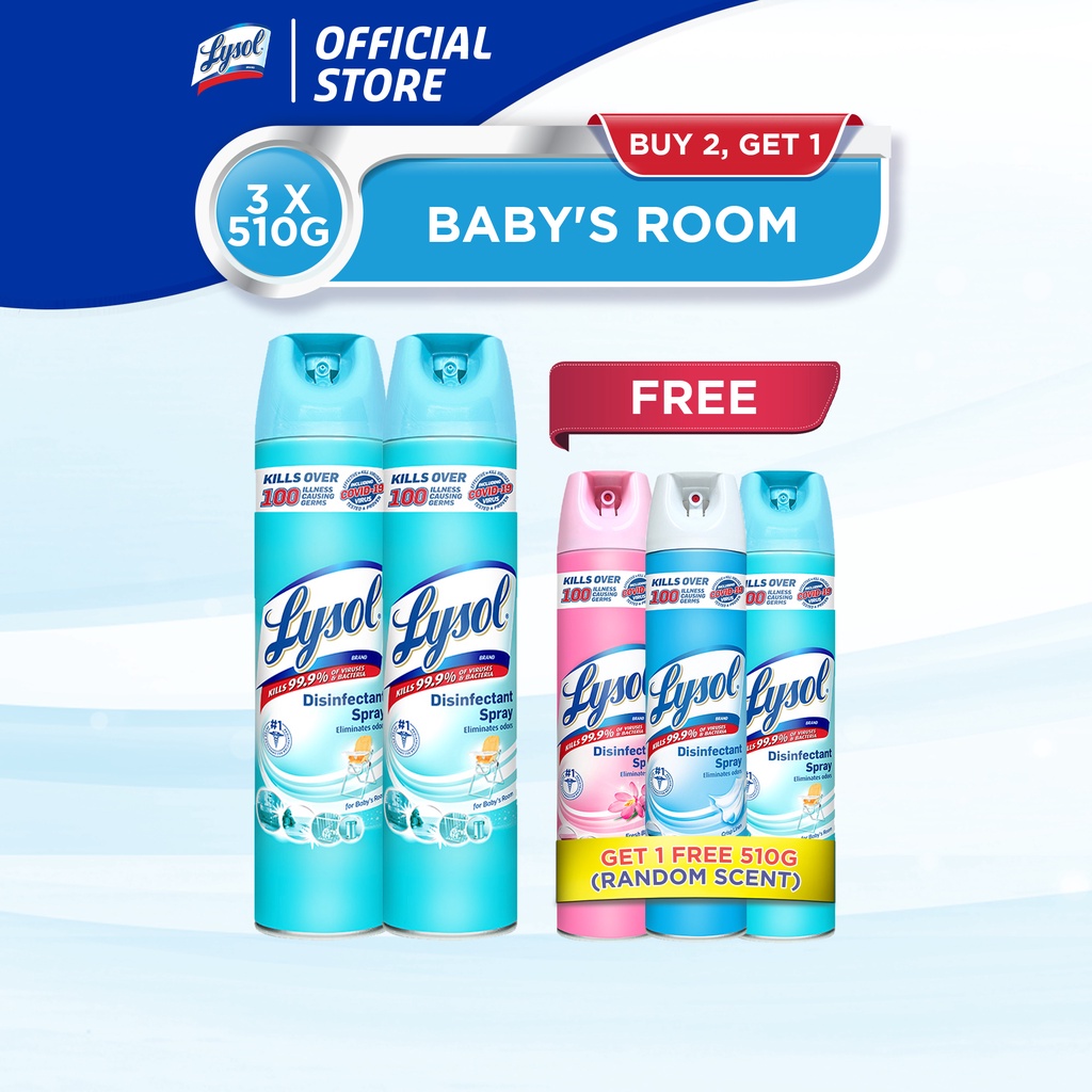 [B2G1] Lysol Disinfectant Spray Baby's Room 510g + FREE 510g (Random Scent) Shopee Philippines