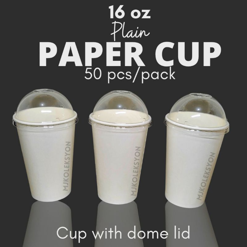 50pcs Paper Cup Plain 16oz with Dome Lid or Flat Lid Set | Shopee ...