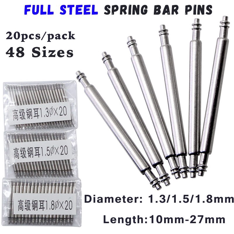 20pcs KN Full Stainless Steel 1.5mm 1.8mm Diameter Straight Watch Strap