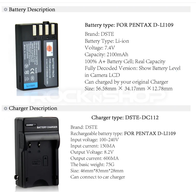 DSTE LP-E12 Lot de 2 batteries Li-ion et chargeur micro USB compatibles