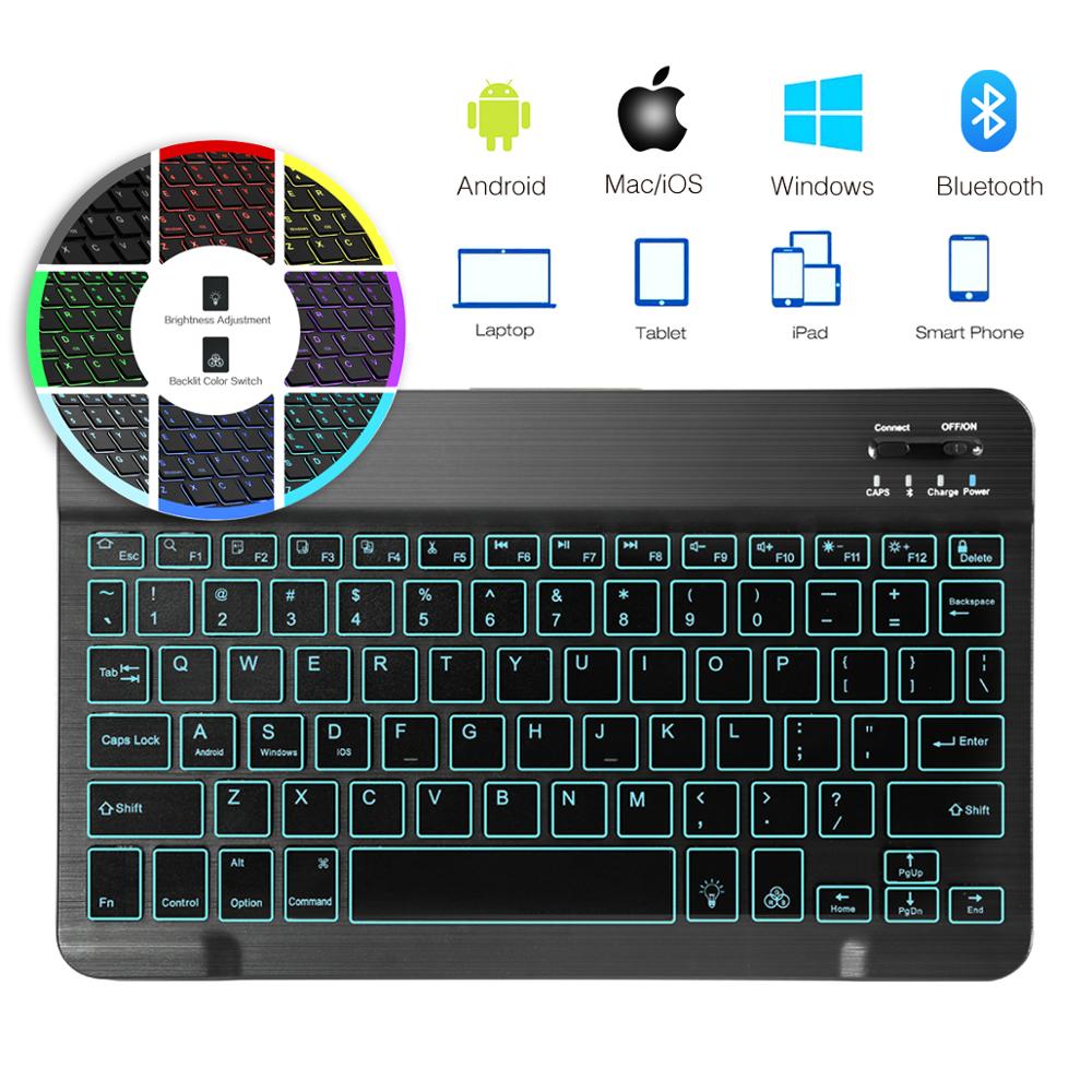 10 Inch Backlit Illuminated Wireless Bluetooth Keyboard Chargeable IOS ...