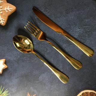 Oseobang Class] Goldun Luxury 24K Gold Spoon & Fork 1 Person Gift Set  (Spoon 1P + Chopsticks 1 Pair + Fork 1P)