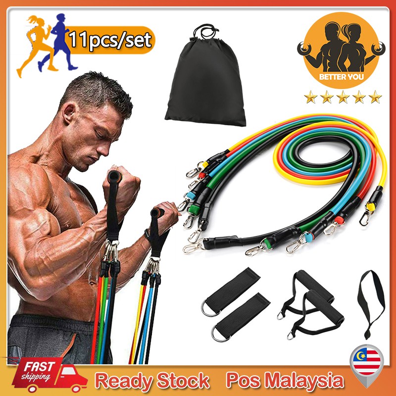 Gym 11pcs/Set Home Exercise Resistance Bands workout Yoga Fitness Pilates  Gym Kit Natural Rubber