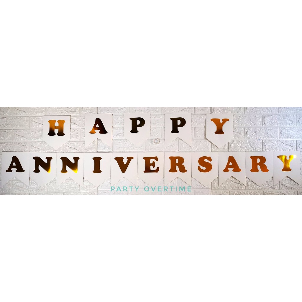 Happy Anniversary Banner Banderitas Flag Bunting White with Gold ...