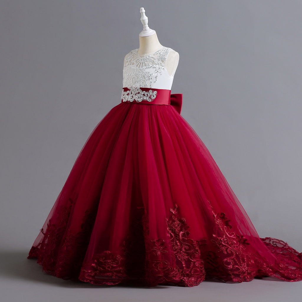 Flower Girls dress for Girls Kids Clothing Beaded embroidery Wedding Girls Dresses for Children Party Trailing Custumes