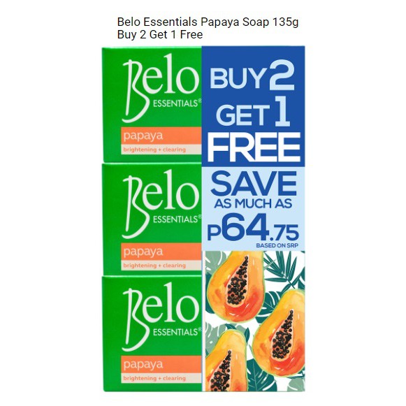 Belo Essentials Papaya Soap 65g or 135g Buy 2 Get 1 Free