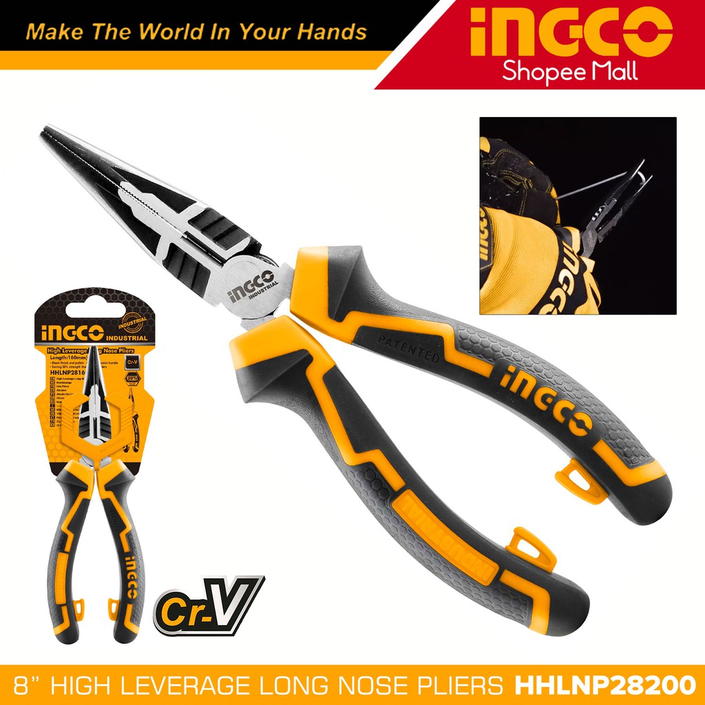 Ingco HHLNP28200 8" High Leverage Long Nose Pliers _H Shopee Philippines