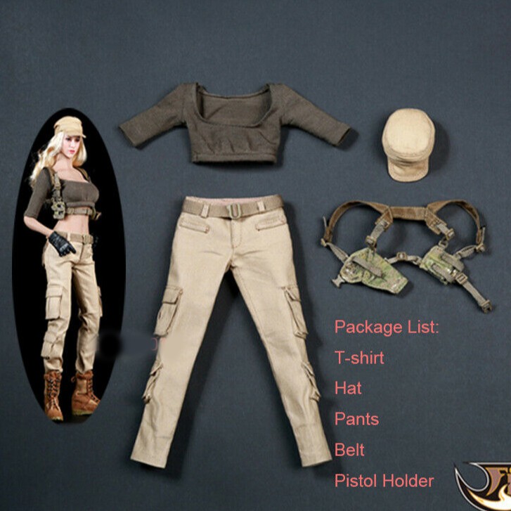  1/6 Scale Female Clothes,Female T-Shirt Pants Trousers Glove  Belt Overalls Costume Outfit Clothing for 12inch Soldier Action Figure Body  (White Shirt+Pink Pant) : Toys & Games