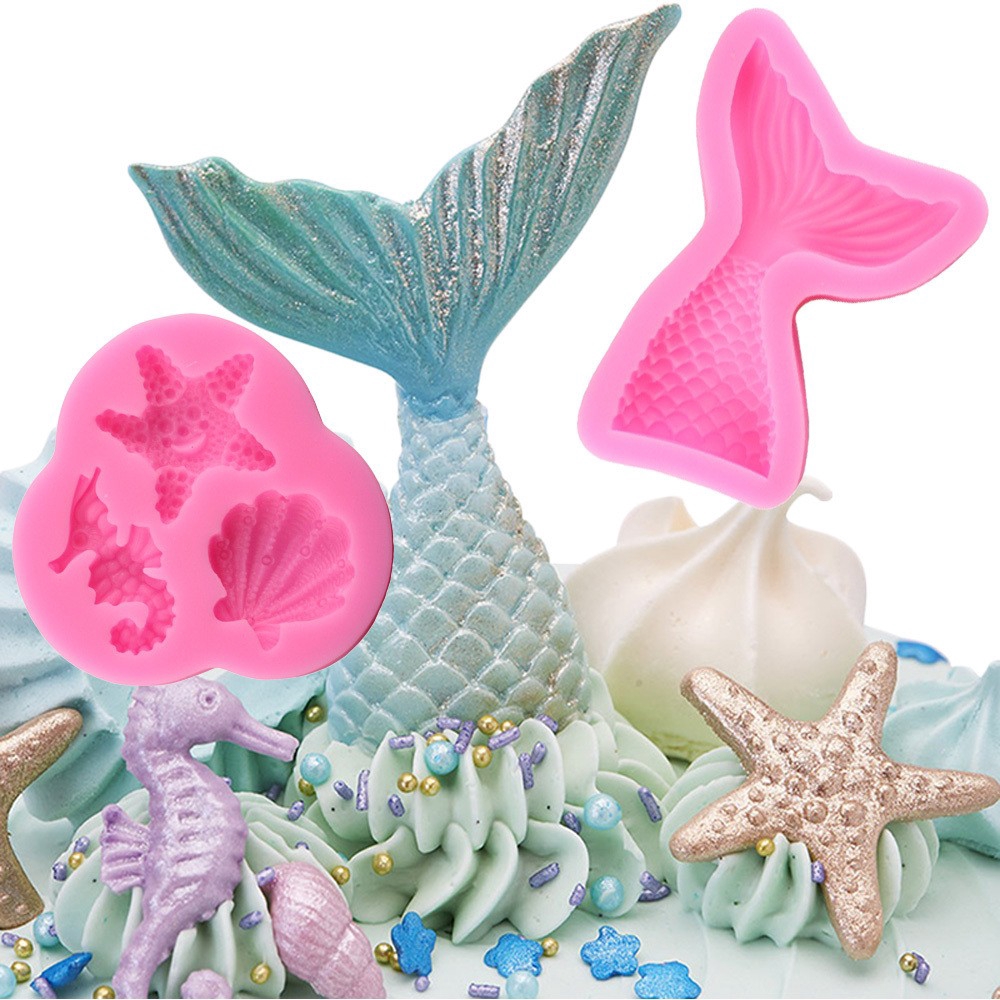 2Pcs Set Mermaid Tail Fondant Mold Shell Starfish Silicone Shopee Philippines
