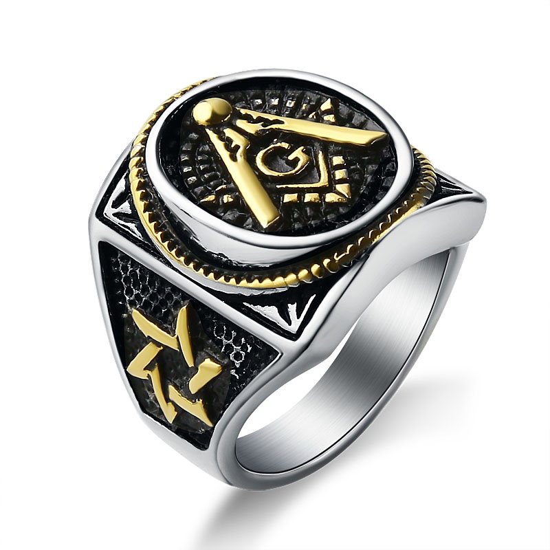 2022 EdgLifU Men Gold Plating Mason Signet Ring Men's Stainless Steel ...