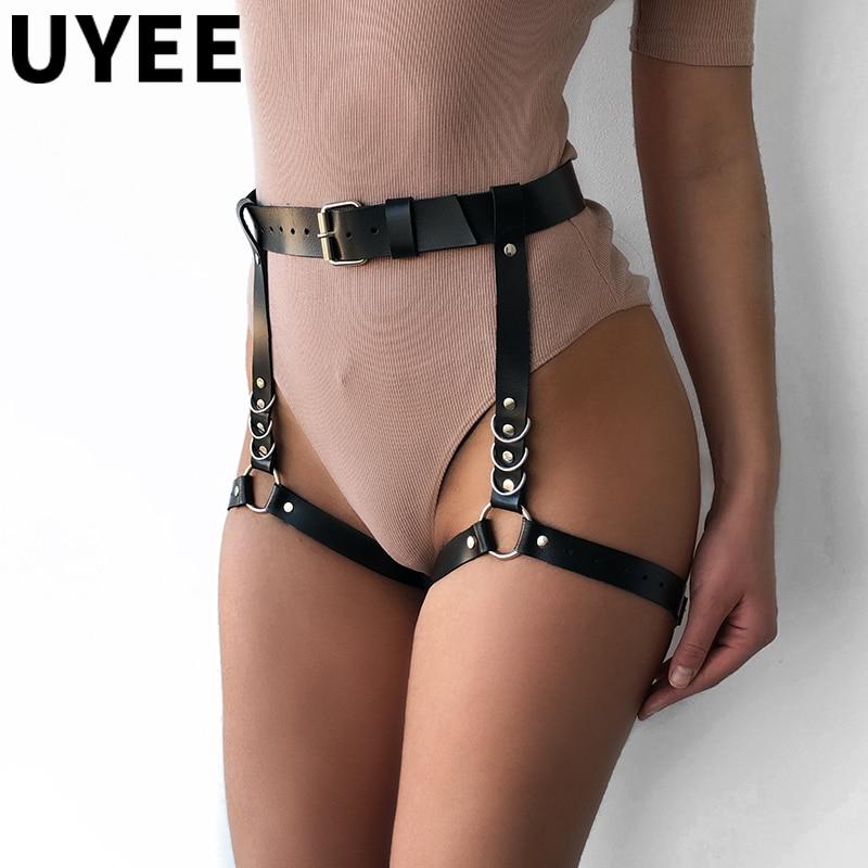 Uyee Sexy Harajuku Leather Harness Punk Gothic Bow Garter Belt Leg Ring