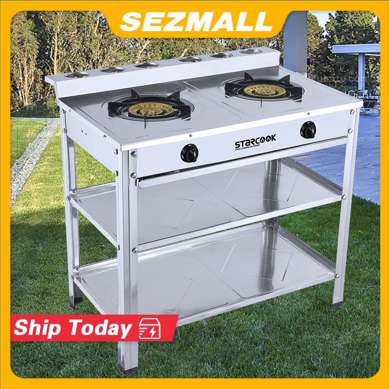 2 Burner Gas Stove Stainless Steel With Stand Outdoor Table for