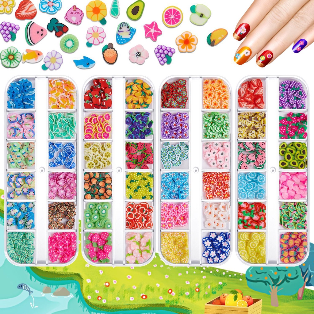 Frutta In Argilla Polimerica Morbida, Fette Per Resina Epossidica, Stampi UV, Filler Per Nail Art, 12 Colori In Scatola
