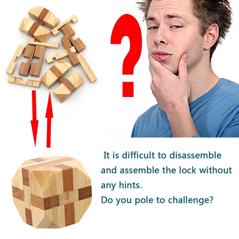 IQ Brain Teaser Kong Ming Lock 3D Wooden Interlocking Burr Puzzles Game ...