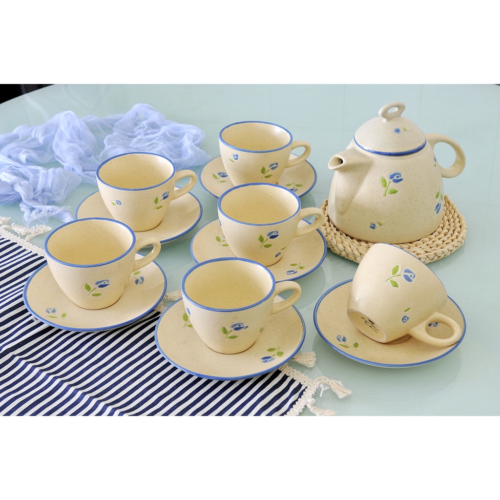 14 Pcs Stoneware Ceramic Tea Set Tableware Tea Pot Cup & Saucer SET ...