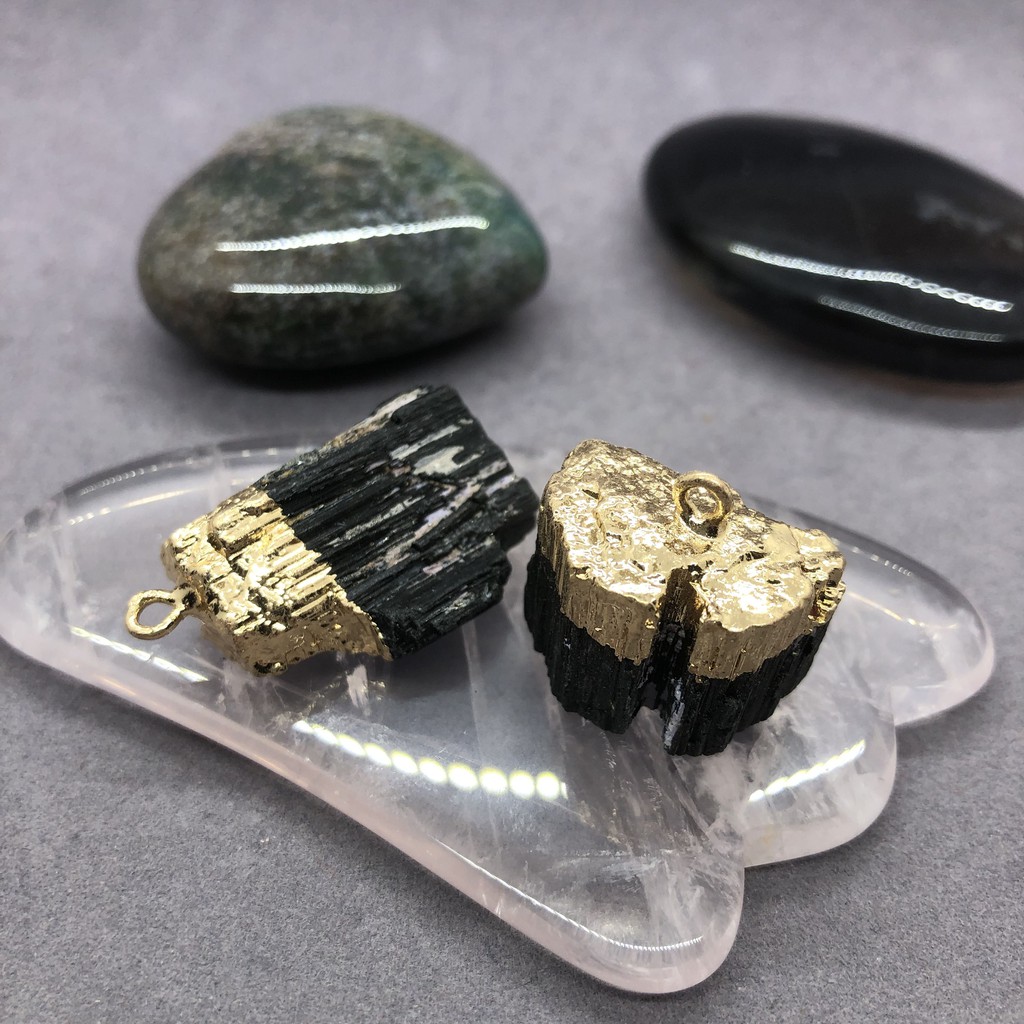 Natural Jet Stone Aphrizite Black Tourmaline with Golden Pendant Diy for Jewelry Shopee Philippines