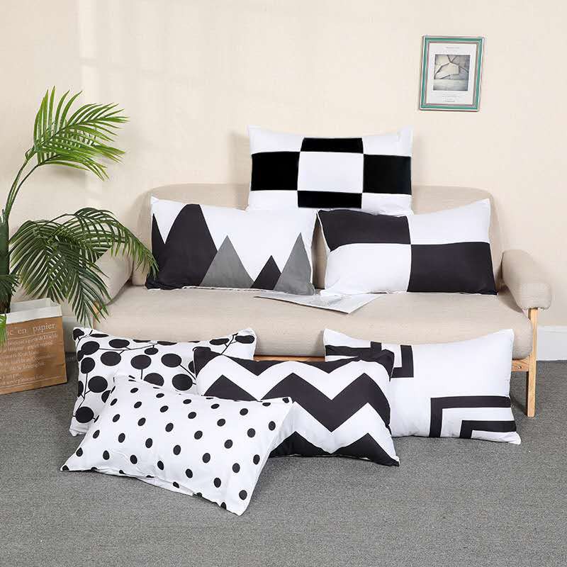ADF MM5A Black And White Geometric Pillow Case (18*28) Shopee
