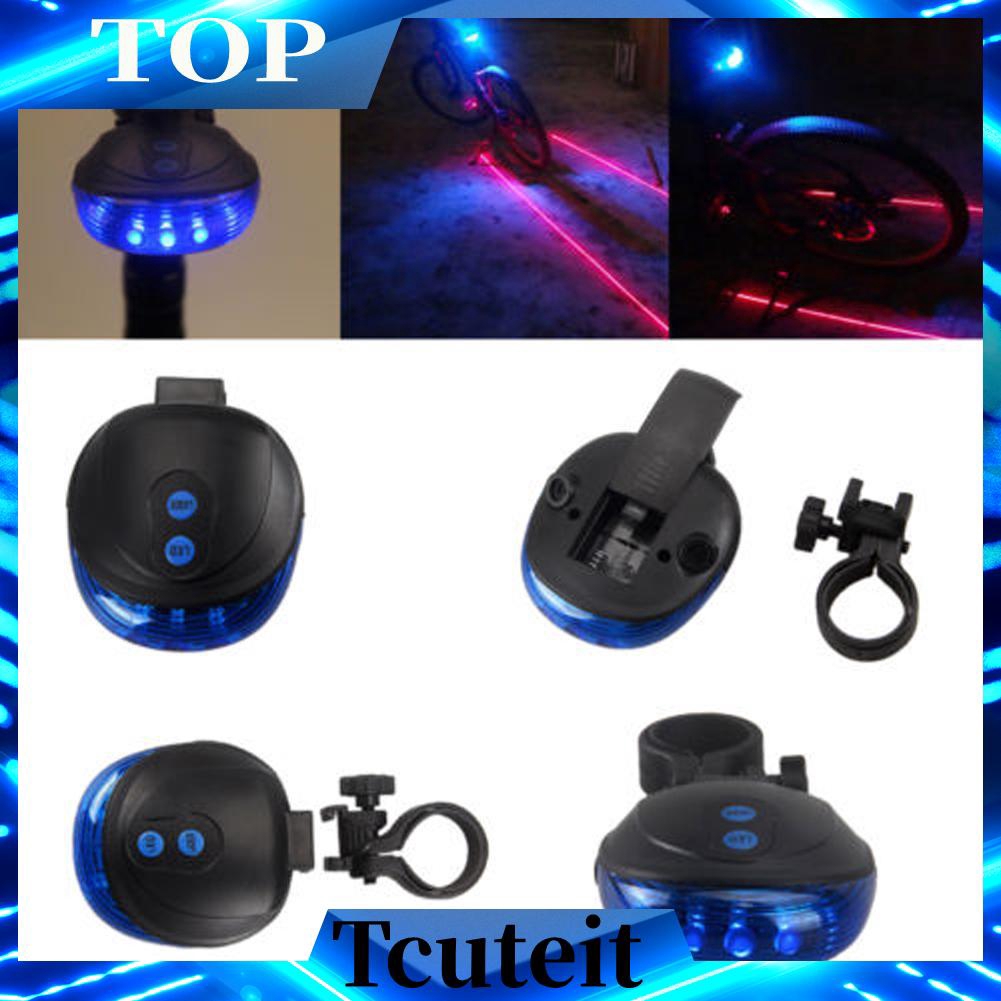 5 Blue LED 2 Laser Beam Bicycle Cycling Tail Rear Light Safety Warning ...