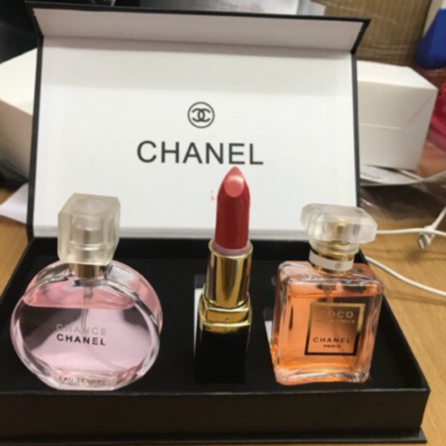 Chanel perfume cheap lipstick set