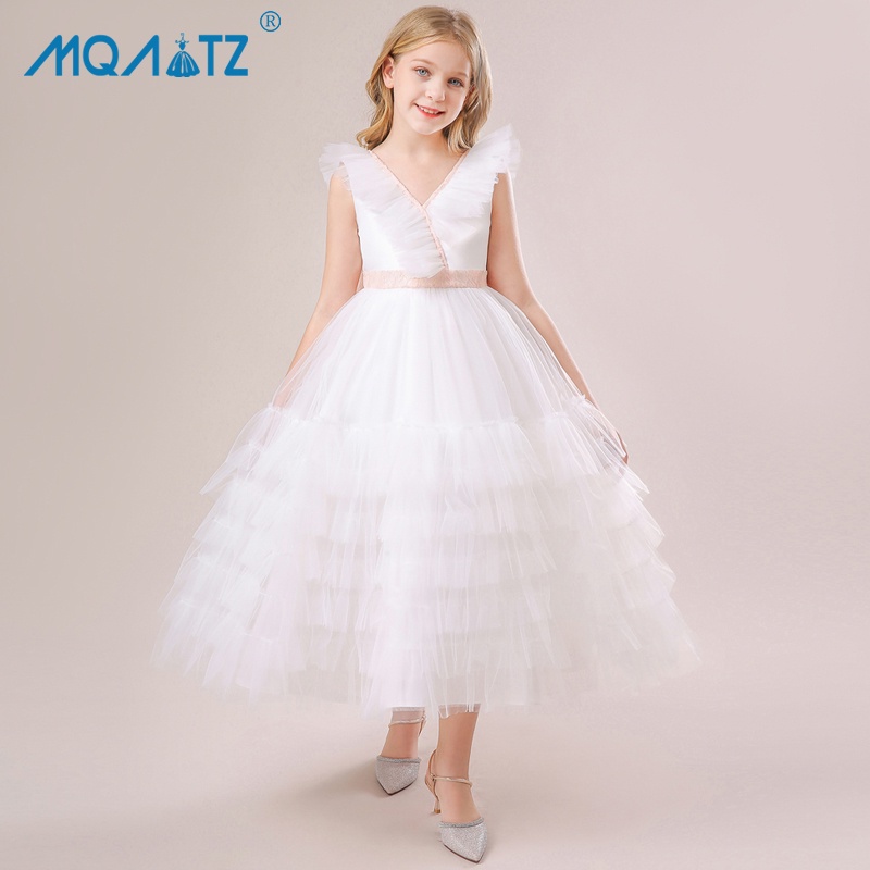 White Short Kids Party Dress GACH054