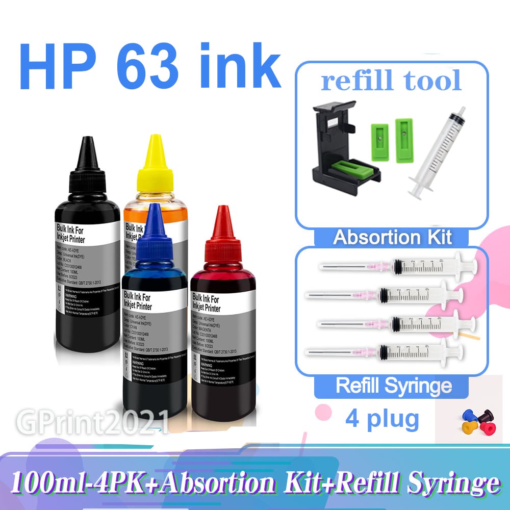 HP63 Ink Cartridge HP 63 Black HP63XL 100ml Ink Refillable for 1110 ...