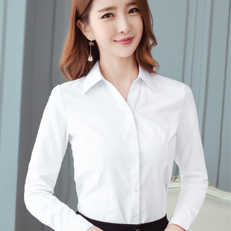 Women's Long Sleeve Solid White Blouse Female Work Top Shirts ...