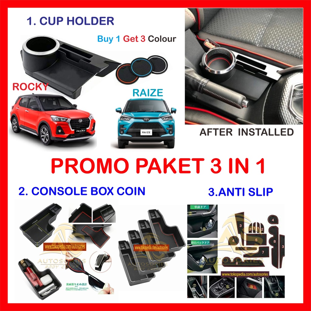 Toyota Raize Daihatsu Rocky Package 3 in 1 - Anti Slip Console Cup ...