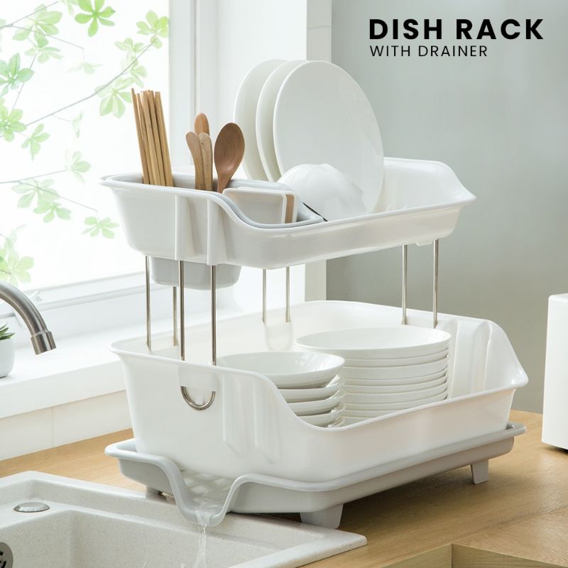 S Tier dish drainer plate rack with drain board utensil