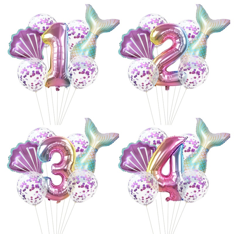 7 Pieces/Set Gradient Fishtail Balloons Purple Confetti Latex Balloons ...