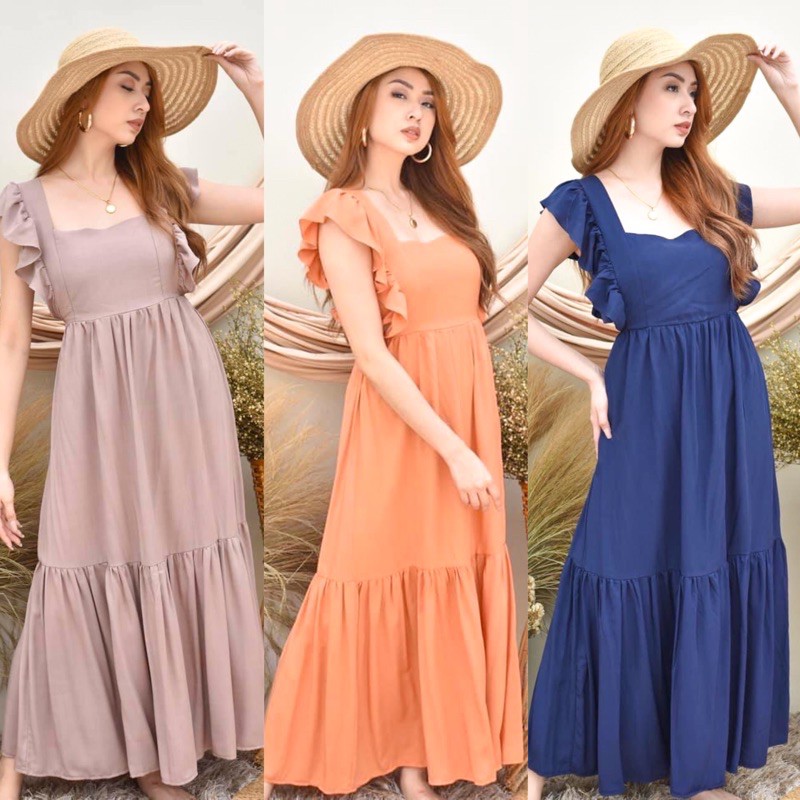 Rose Ruffle Sleeve Maxi Dress Shopee Philippines