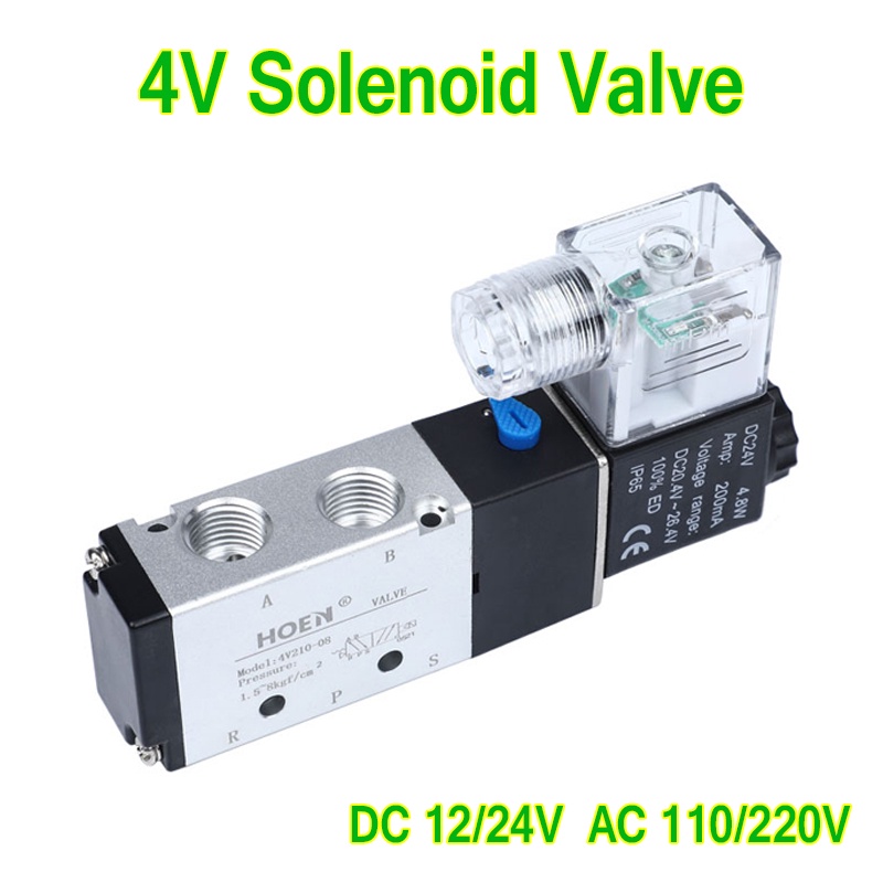 5 Way 2 Position 4V Solenoid Valve DC/AC-12/24/110/220V Pneumatic Parts ...