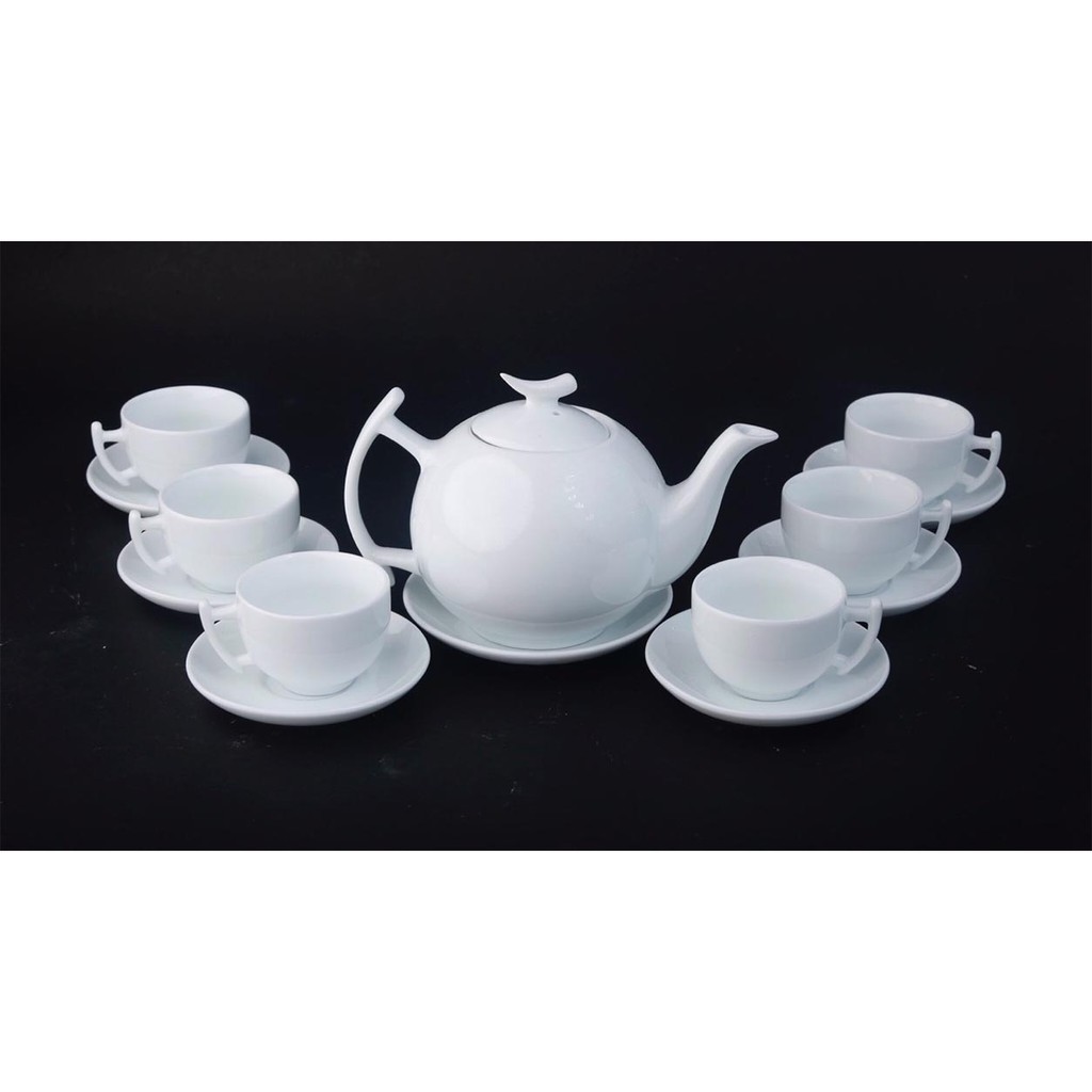 White tea set includes 01 pot of 500 - 550 ml + 06 cups with handles ...