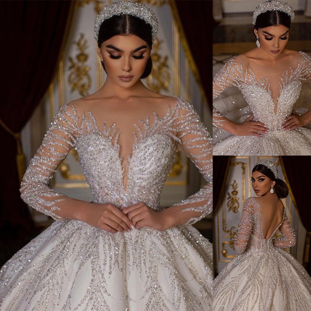 Gorgeous Ball Gown Scoop Neck Open Back Lace Wedding Dresses,Luxurious Wedding Gowns VK0311005
