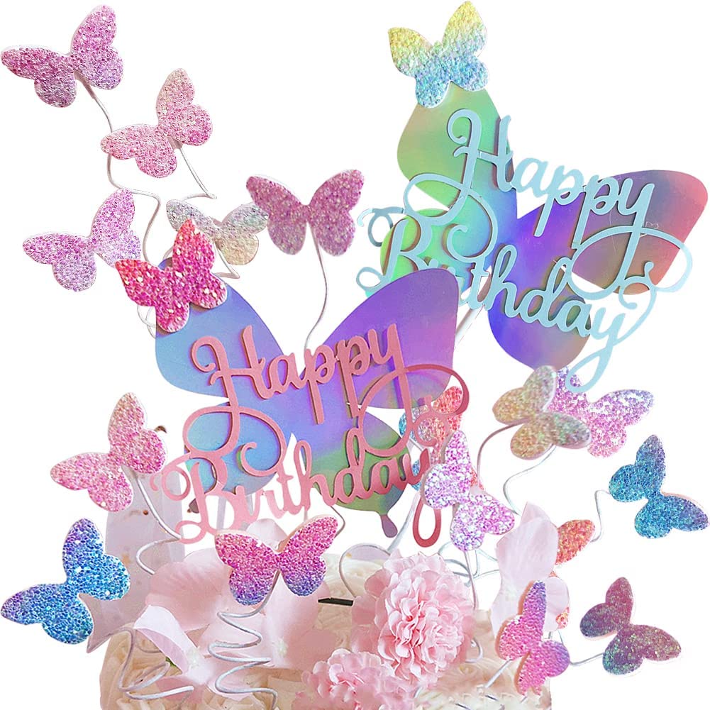 7pcs/set Gradient Sequins Butterfly Cake Topper Glitter Butterfly ...