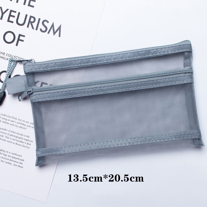 Transparent mesh pencil bag single layer double layer large capacity