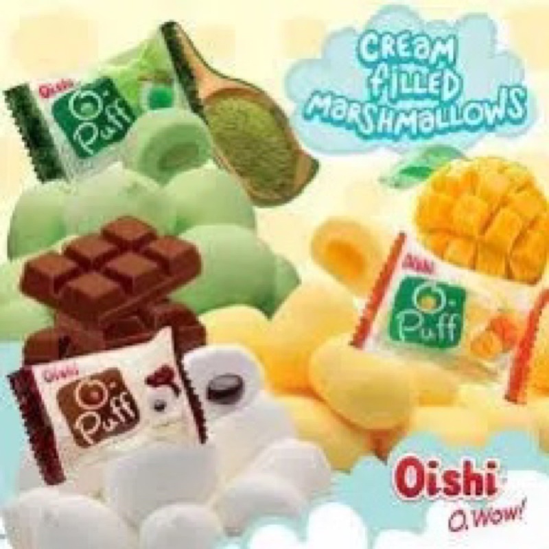 OISHI O PUFF 24pcs/84g Marshmallows/Mallows ~ Mango/Chocolate/Matcha ...