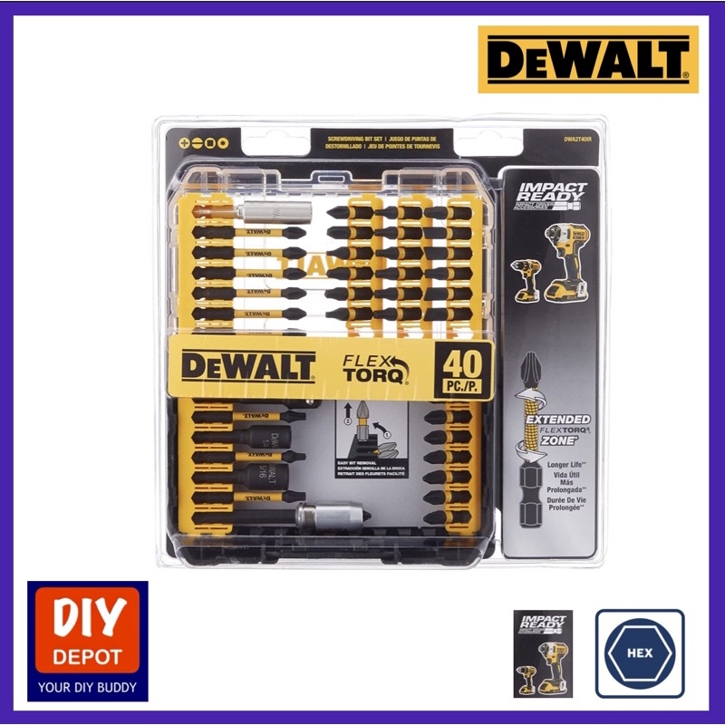 DEWALT Screwdriver Bit Set Impact Ready Flex Torq 40 Pieces (DWA2T40IR)