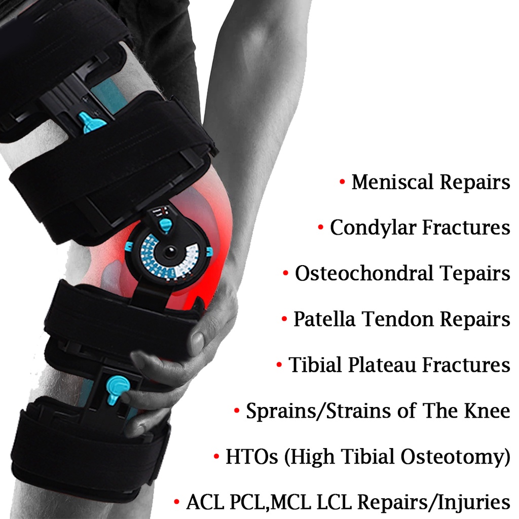 Komzer Hinged Post Op Knee Brace, Adjustable Rom Leg Stabilizer For