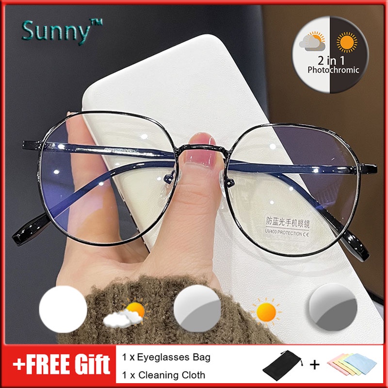 Photochromic Anti Radiation Eye Glasses For Men Women Replaceable Lens  Business Style Metal Prescription Eyeglasses Frame