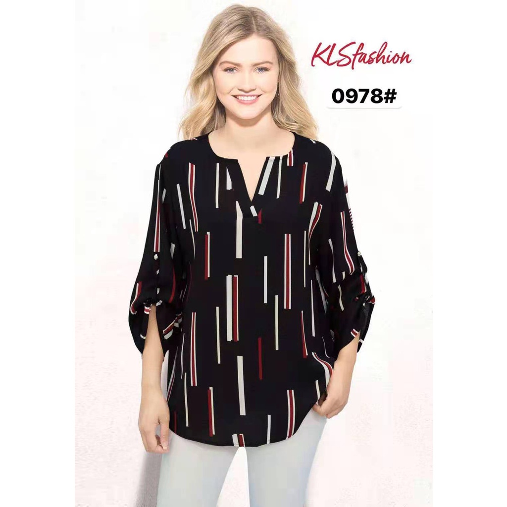 High Quality Fashion Bangkok plus size V neck Casual Formal Stripe Blouse Shopee Philippines