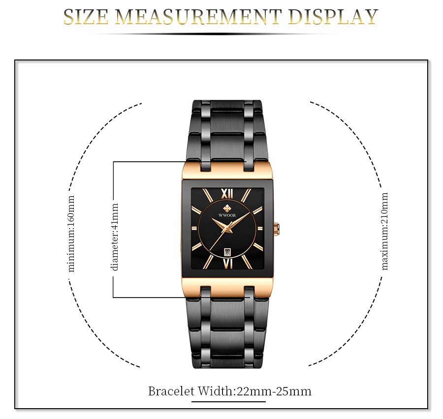 Wwoor Top Brand Luxury Stainless Steel Black Men Square Watches ...