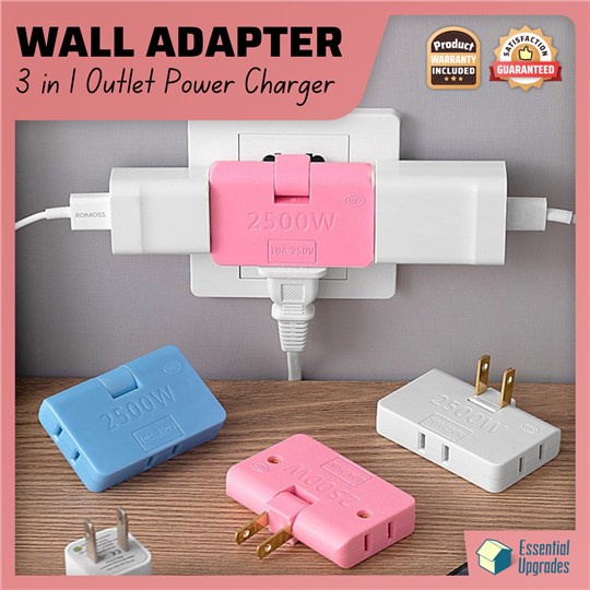 3 in 1 Wall Adapter Swivel Head Charger 180 Degree Multi Plug Slim ...