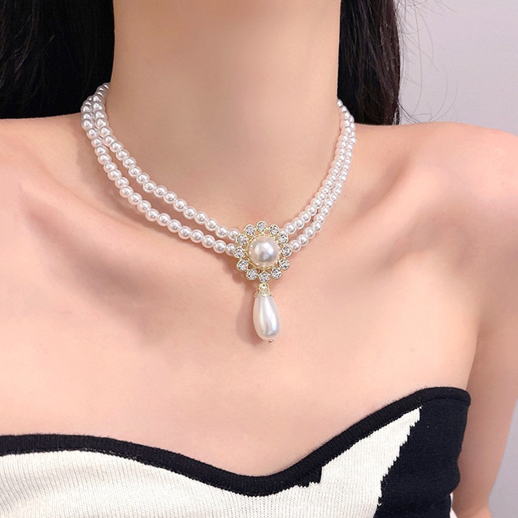 Double Layer Pearl Necklace Wedding Bridal Necklace Elegant Clavicle ...