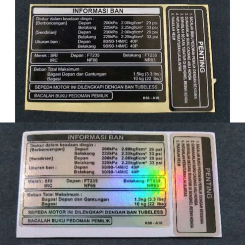 Sticker Sticker Important Tire Information WARNING Attention ATENTION ...
