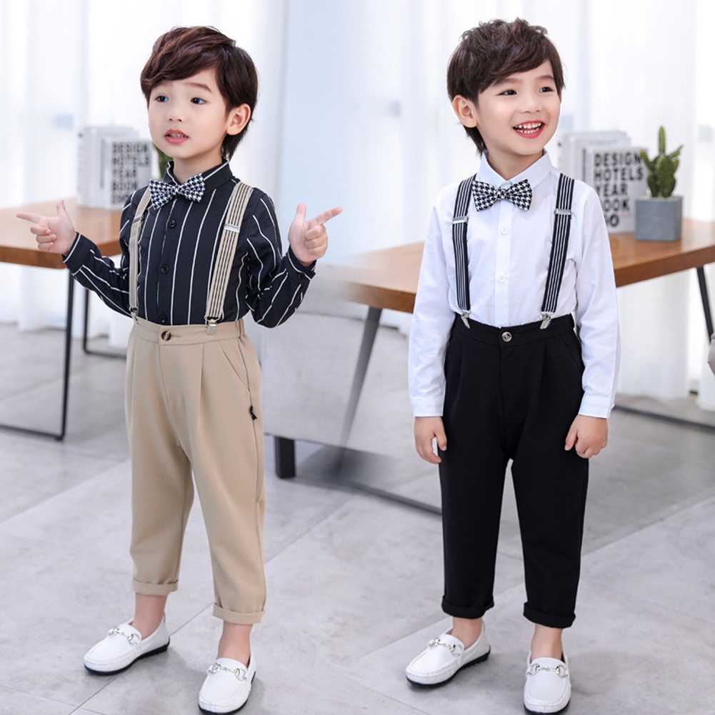 Lolanta 2 11 Years Toddler Kids Boys Dress Shirt With Bow Tie Plus Suspender Pants Wedding Birthday Gentleman Clothes Set Shopee Philippines