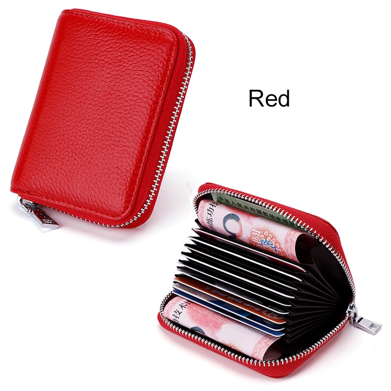 RFID Blocking Genuine Leather Card Wallet – Slim Zipper Clutch – Unisex – Solid Black – 4.13 X 2.75 X 0.98 In