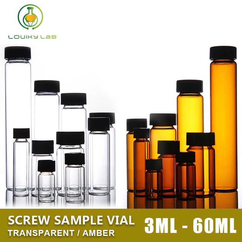 10Pcs 5-60ml Glass Screw Vials Bottles Small Sample Vial Essential Oil ...