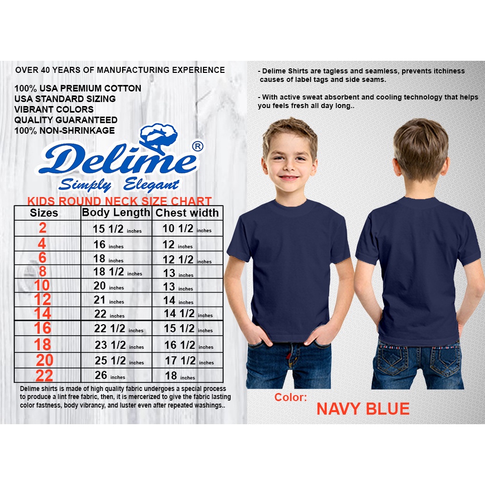 Delime Kids T Shirt Round Neck Plain Navy Blue