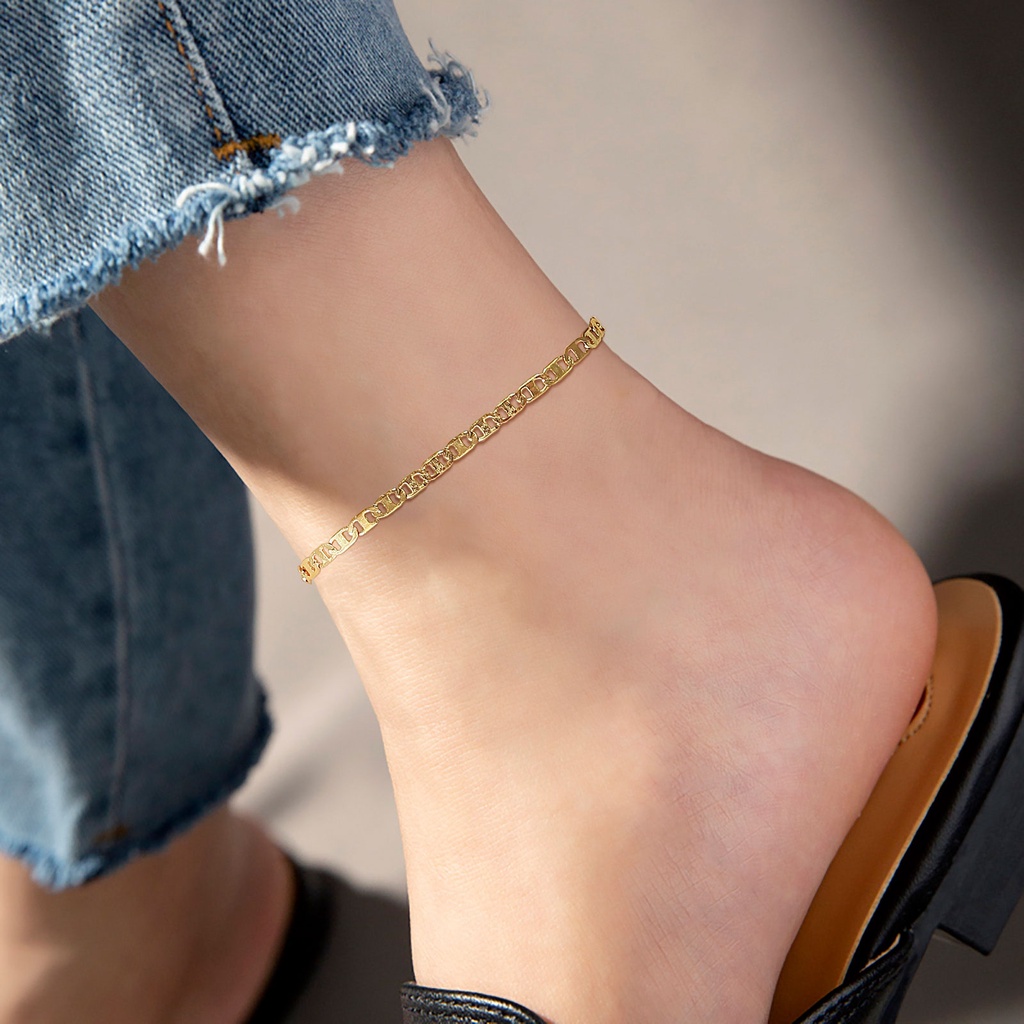 thumbnail image 2 of Barzel 18K Gold Plated Flat Mariner Anklet For Women – Made In Brazil, Lobster Claw Clasp 2 of 13