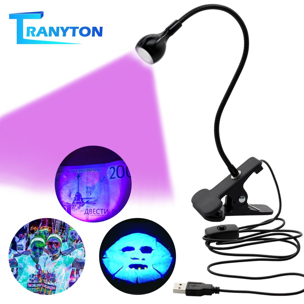 USB LED Clip Lamp Money Detect Light UV Light Nail dryer Violet Light ...